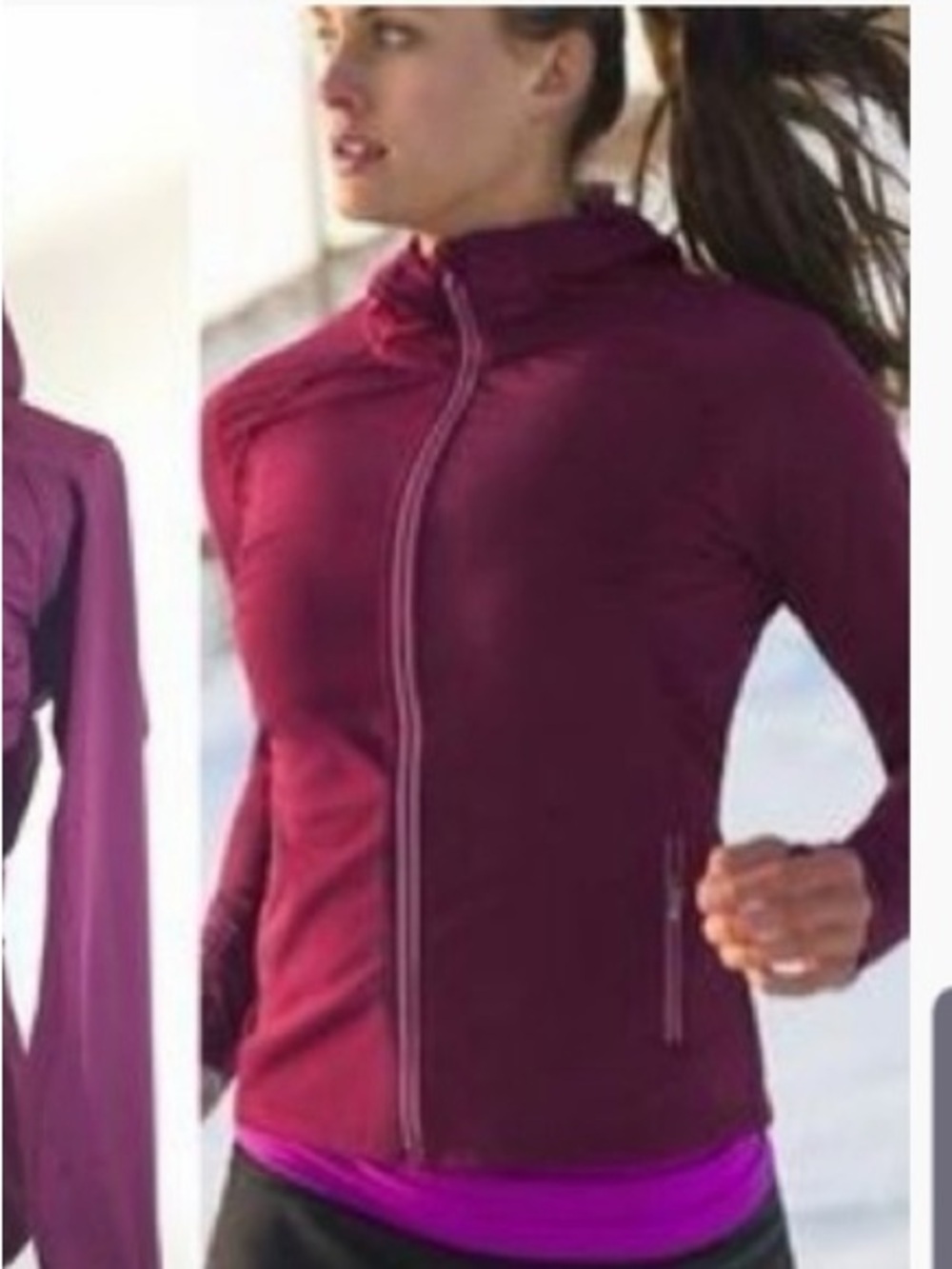 Athleta Burgundy Hooded Active Jacket with Back Zip Pocket warm lining